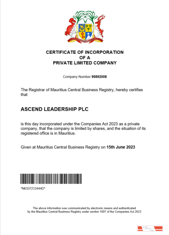 Mauritius business registration certificate Word and PDF template